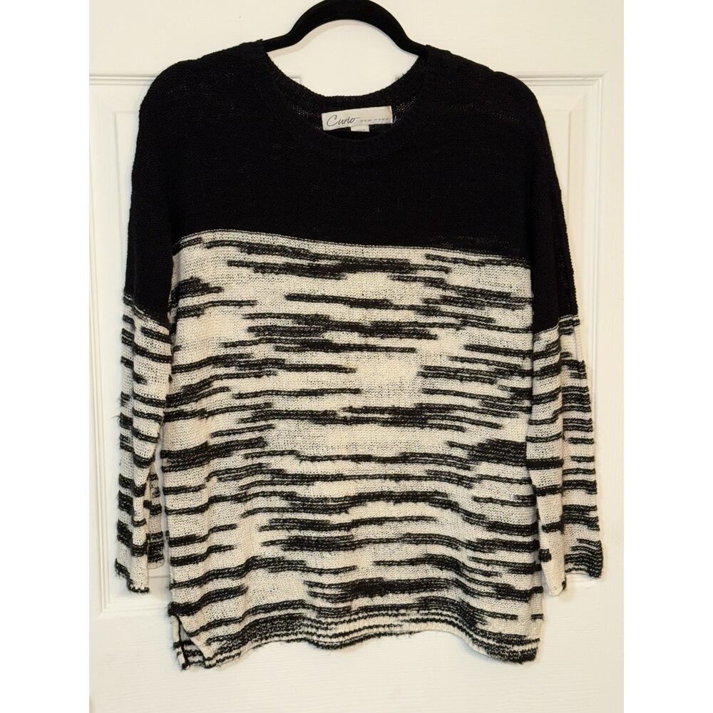 Curio New York Women’s Sweater‎ Size Large Black & Cream Crewneck Long Sleeve